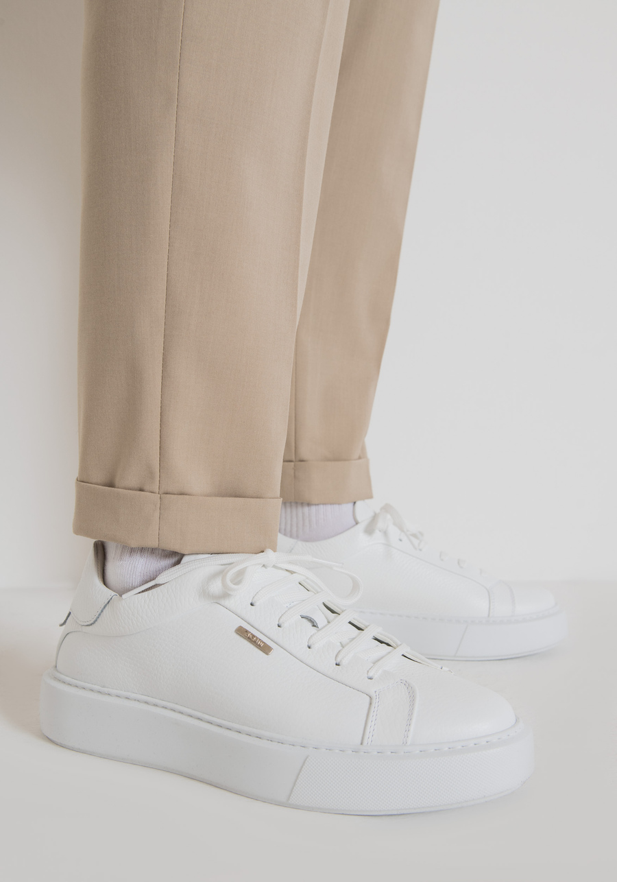100% LEATHER "ARTEM" LOW SNEAKER WITH LOGO PLAQUE - Antony Morato Online Shop
