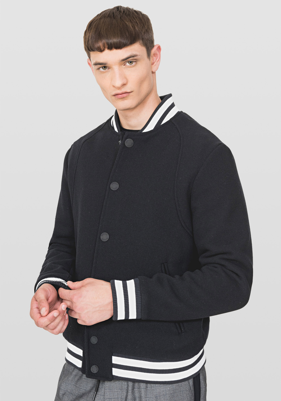 BOMBER JACKET WITH STRIPED RIBBING IN A WOOL BLEND - Antony Morato Online Shop