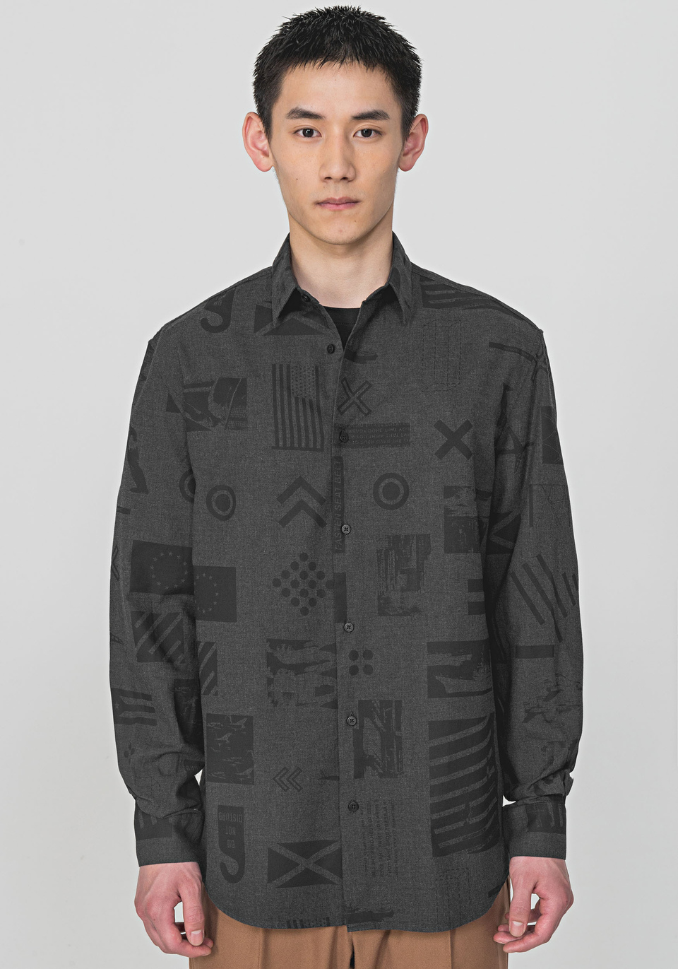OVERSIZE SHIRT IN WARM COTTON WITH GEOMETRICAL PRINT - Antony Morato Online Shop