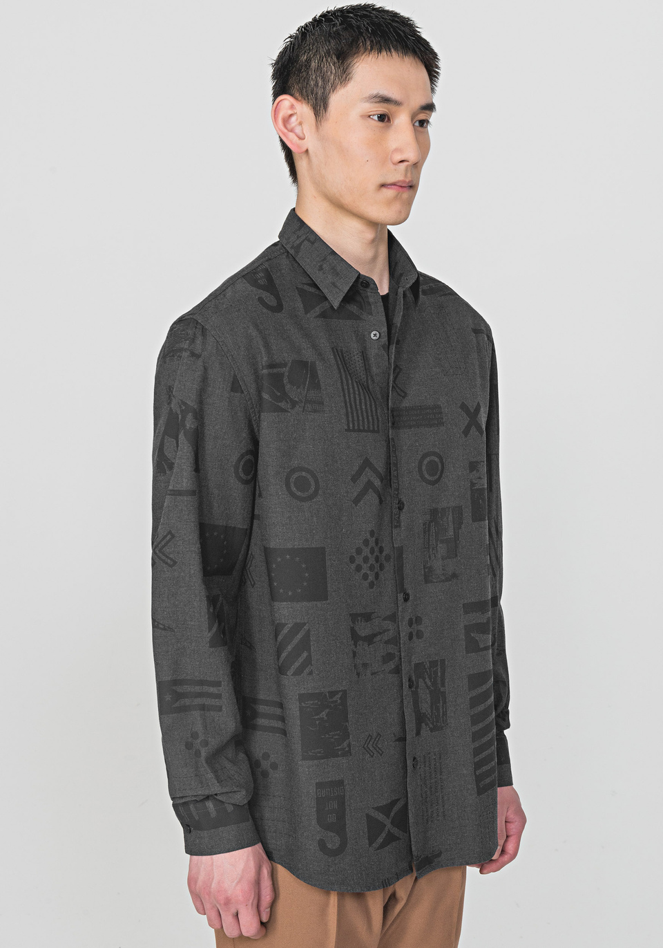 OVERSIZE SHIRT IN WARM COTTON WITH GEOMETRICAL PRINT - Antony Morato Online Shop