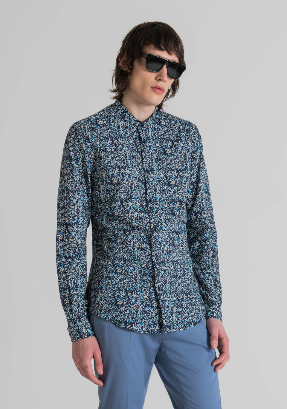 "SEUL" SLIM-FIT SHIRT IN SOFT-TOUCH COTTON WITH MICROPATTERN - Antony Morato Online Shop