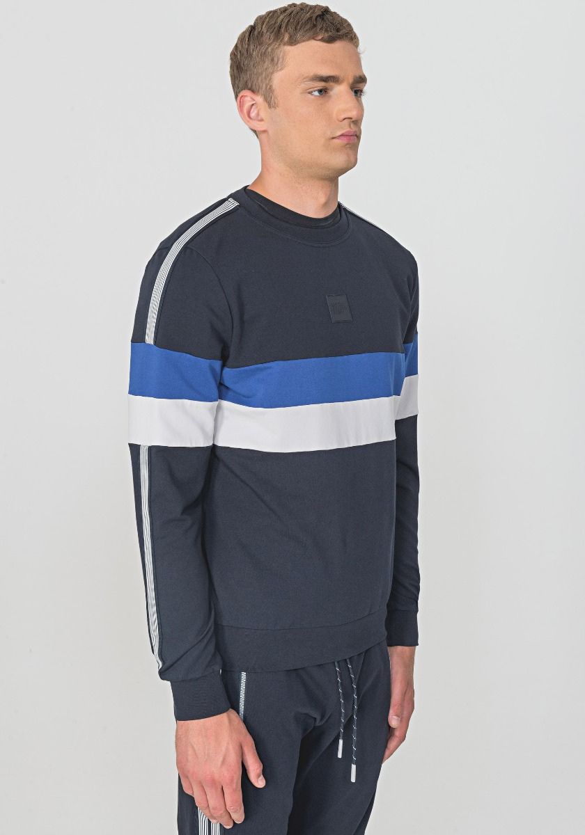 CREW-NECK SWEATER MADE OF STRETCH COTTON WITH KNITTED RIBBON ON THE SLEEVES - Antony Morato Online Shop