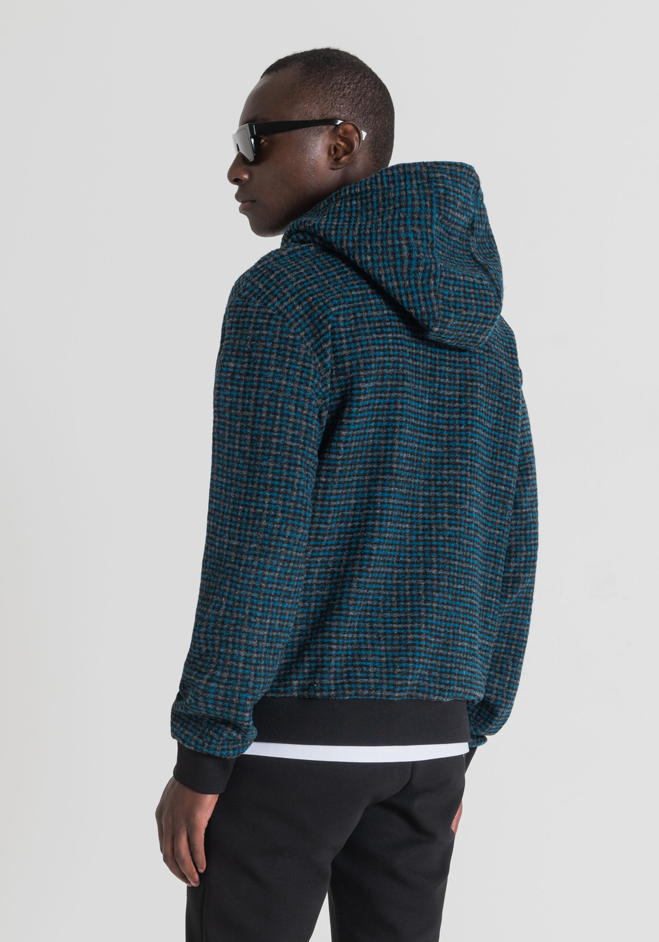 REGULAR-FIT HOODED SWEATSHIRT IN WOOL BLEND WITH ALL-OVER MICRO-PATTERN - Antony Morato Online Shop