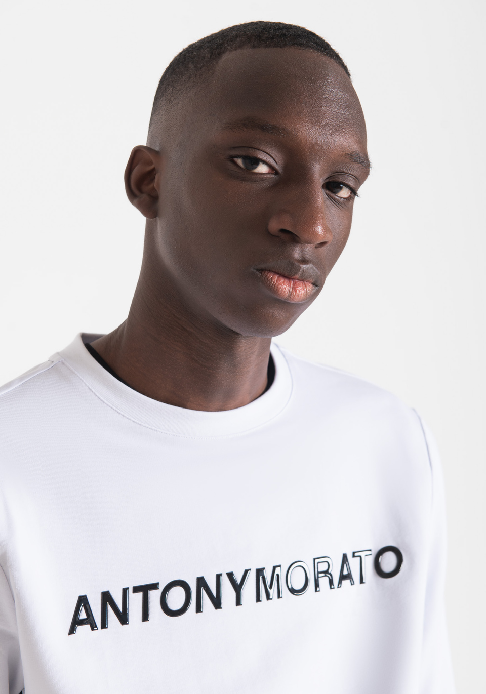 SLIM FIT SWEATSHIRT IN STRETCH COTTON WITH GLOSS FRONT PRINT - Antony Morato Online Shop