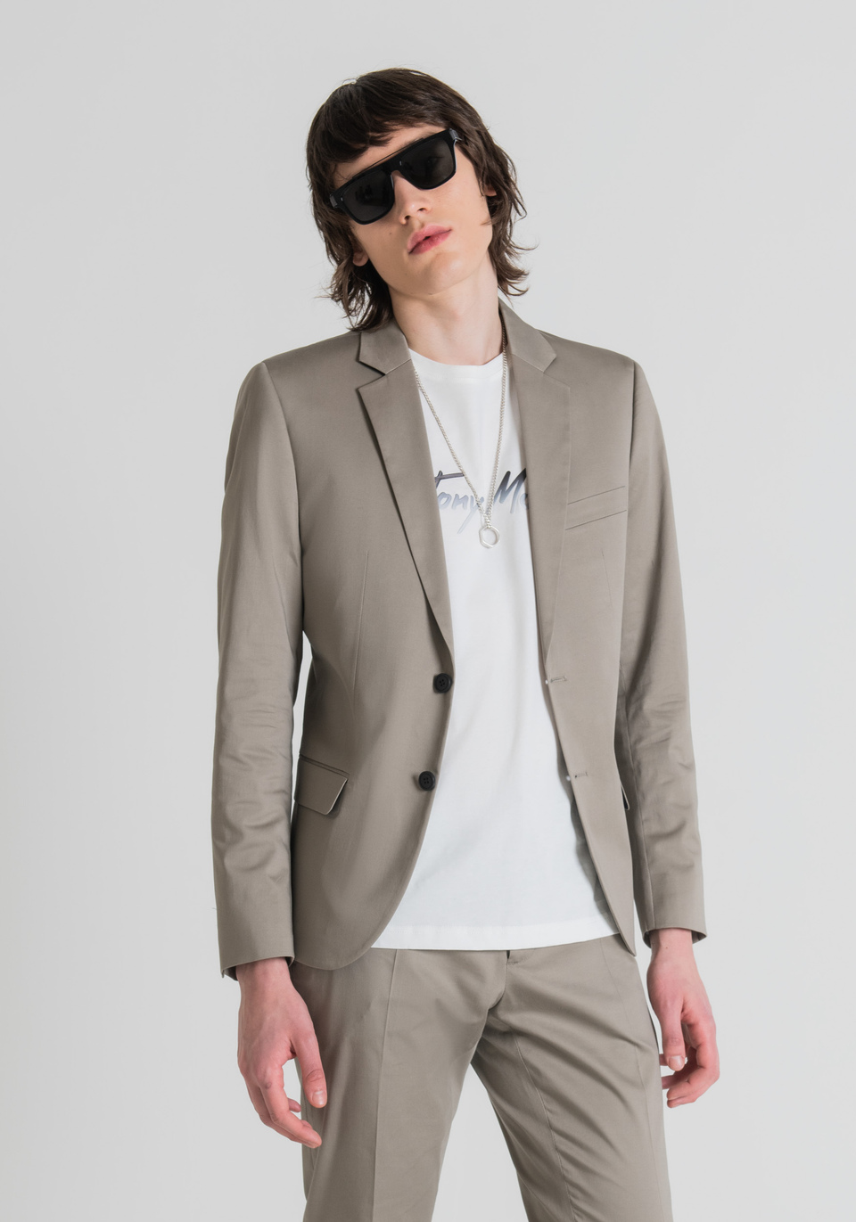 “BONNIE” SLIM-FIT SINGLE-BREASTED JACKET IN COOL STRETCHY COTTON - Antony Morato Online Shop