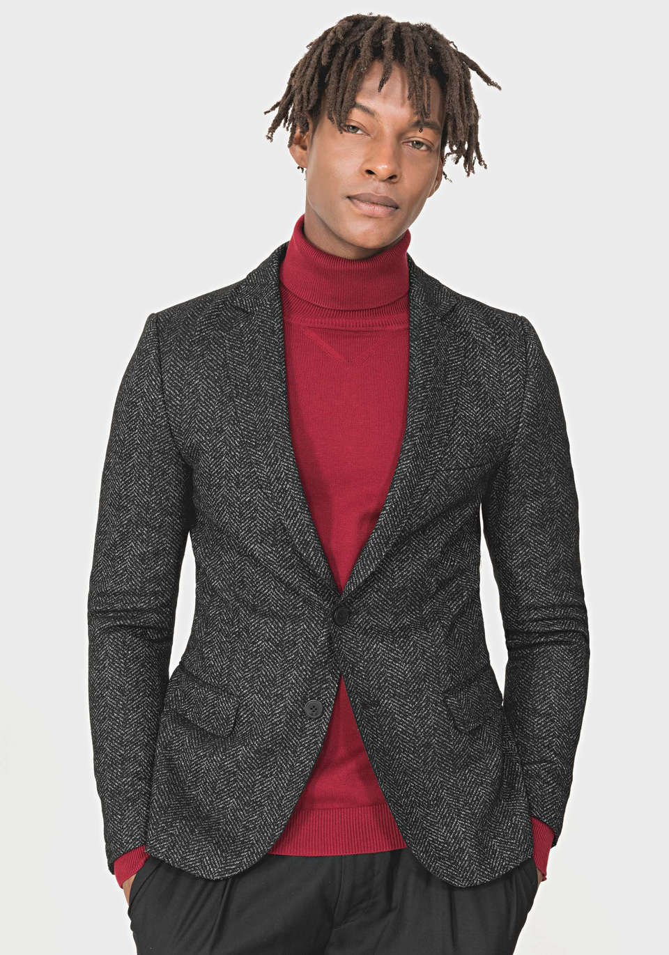 SUPER-SLIM-FIT “TRACY” JACKET IN A WOOL BLEND WITH A HERRINGBONE PATTERN - Antony Morato Online Shop