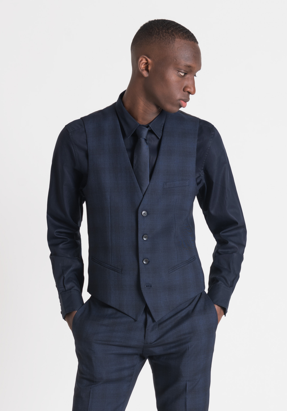 "BONNIE" SINGLE-BREASTED WAISTCOAT WITH CHECK PATTERN - Antony Morato Online Shop