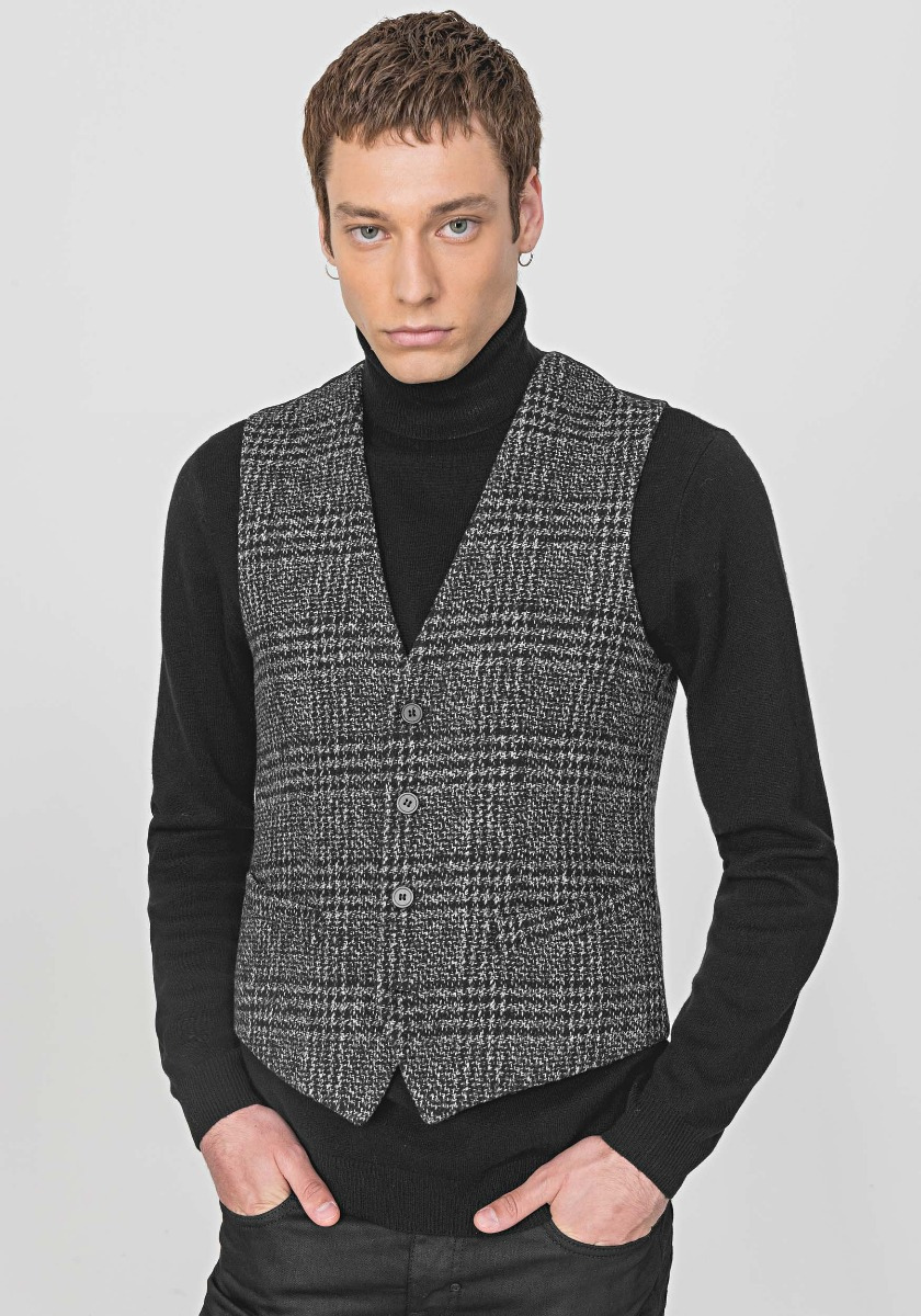 SLIM-FIT WAISTCOAT IN A WOOL-BLEND FABRIC WITH SIDE TABS - Antony Morato Online Shop