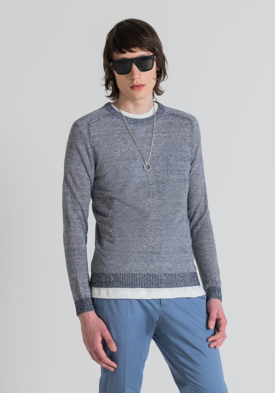 MARL-EFFECT LINEN-BLEND SWEATER WITH RAW-EDGE SEAMS - Antony Morato Online Shop