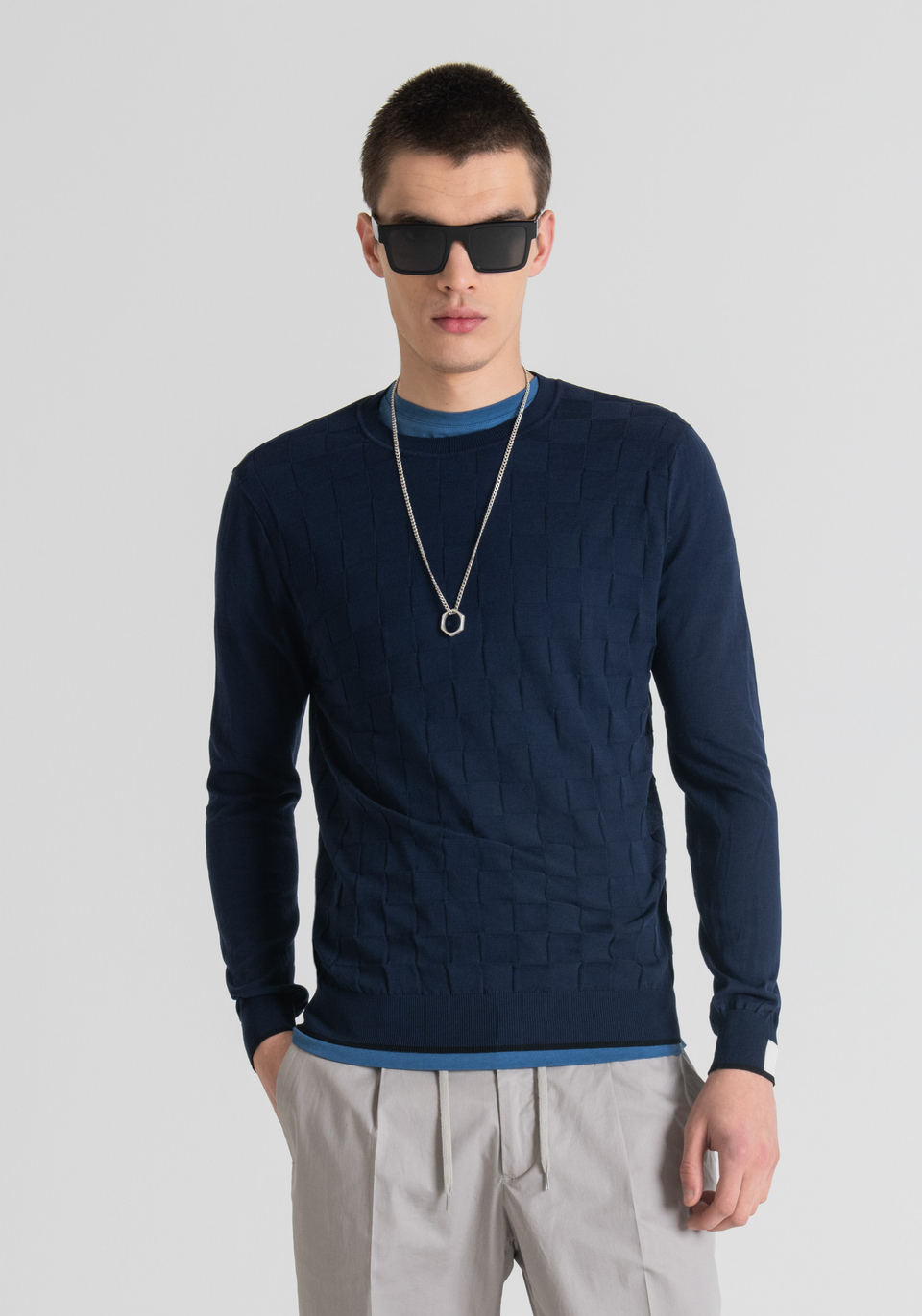 SLIM-FIT SWEATER IN 100% COMPACT COTTON YARN WITH A GEOMETRIC JACQUARD PATTERN - Antony Morato Online Shop