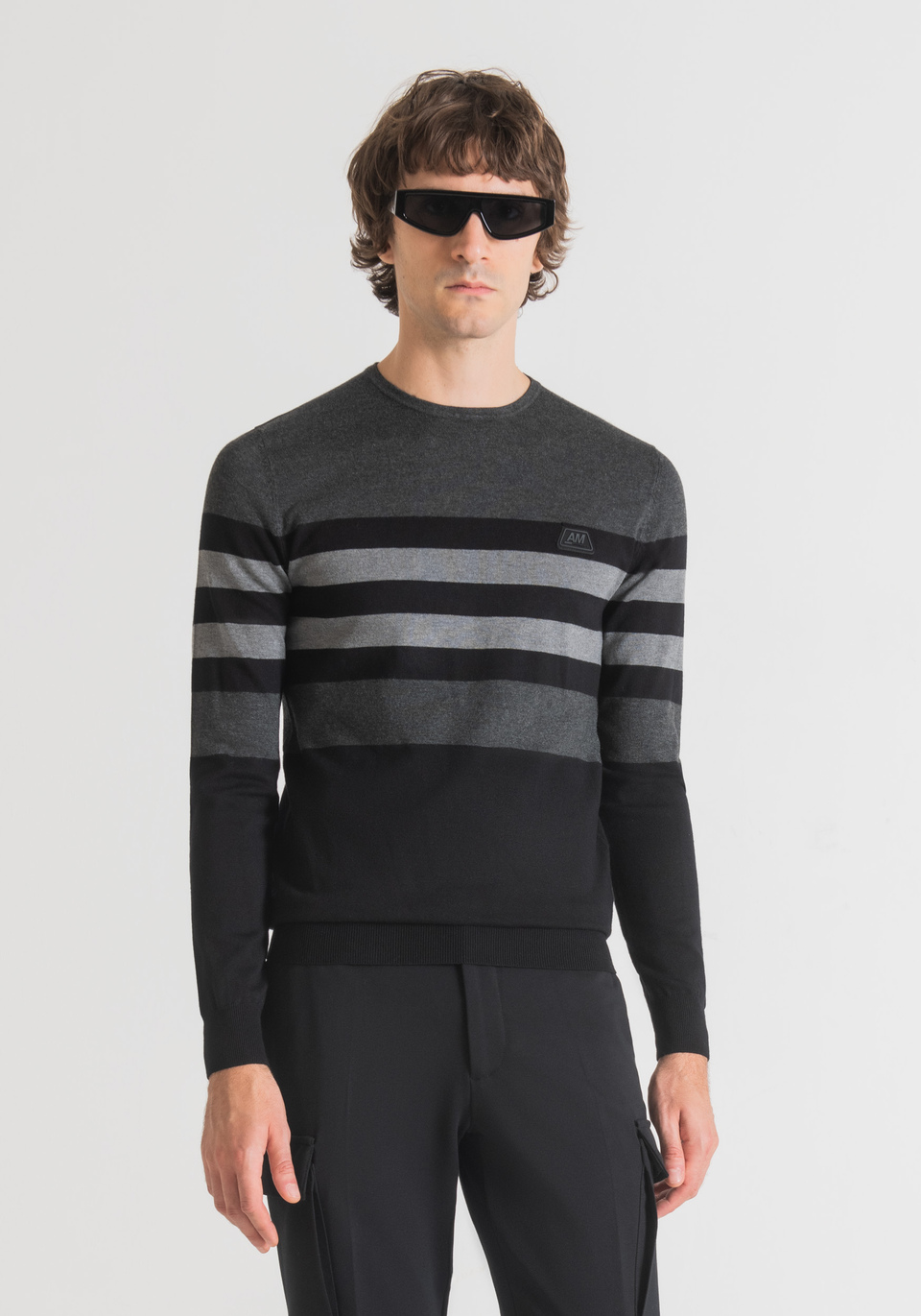 SOFT YARN SLIM FIT SWEATER WITH JACQUARD BANDS - Antony Morato Online Shop