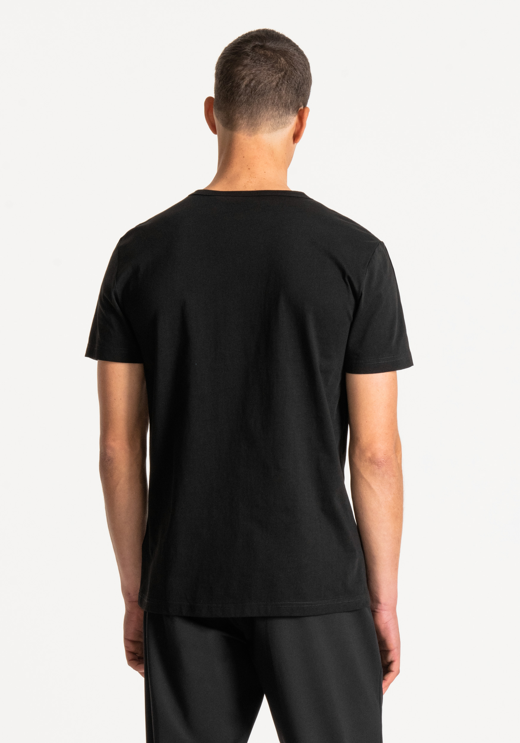 CREW-NECK T-SHIRT IN 100% COTTON WITH LOGO BAND DETAIL ON SLEEVES - Antony Morato Online Shop