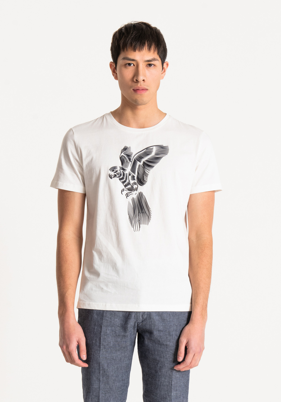 SLIM-FIT T-SHIRT IN 100% COTTON WITH A PARROT PRINT - Antony Morato Online Shop