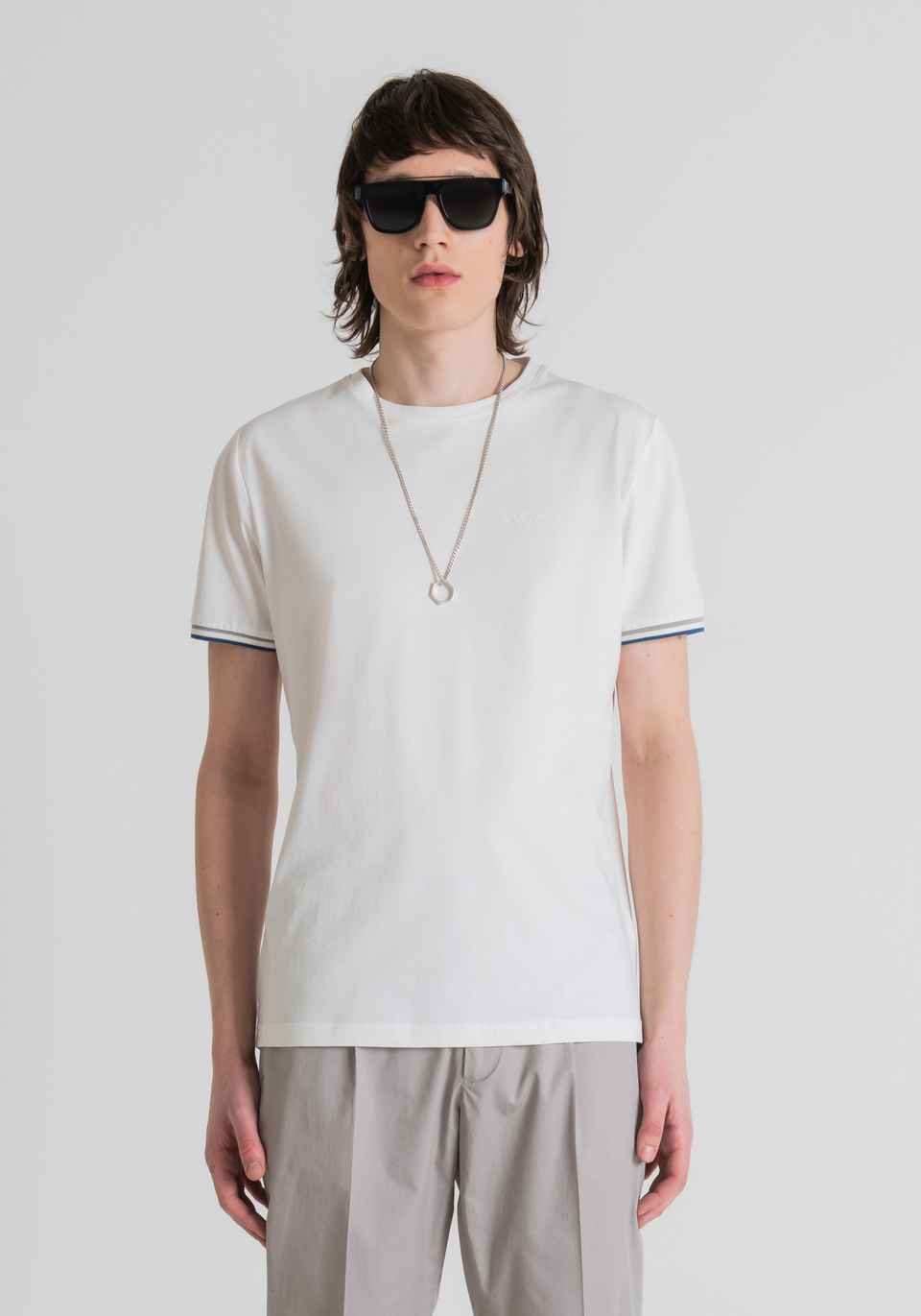 SLIM FIT T-SHIRT IN COTTON WITH RUBBERISED LOGO PRINT - Antony Morato Online Shop