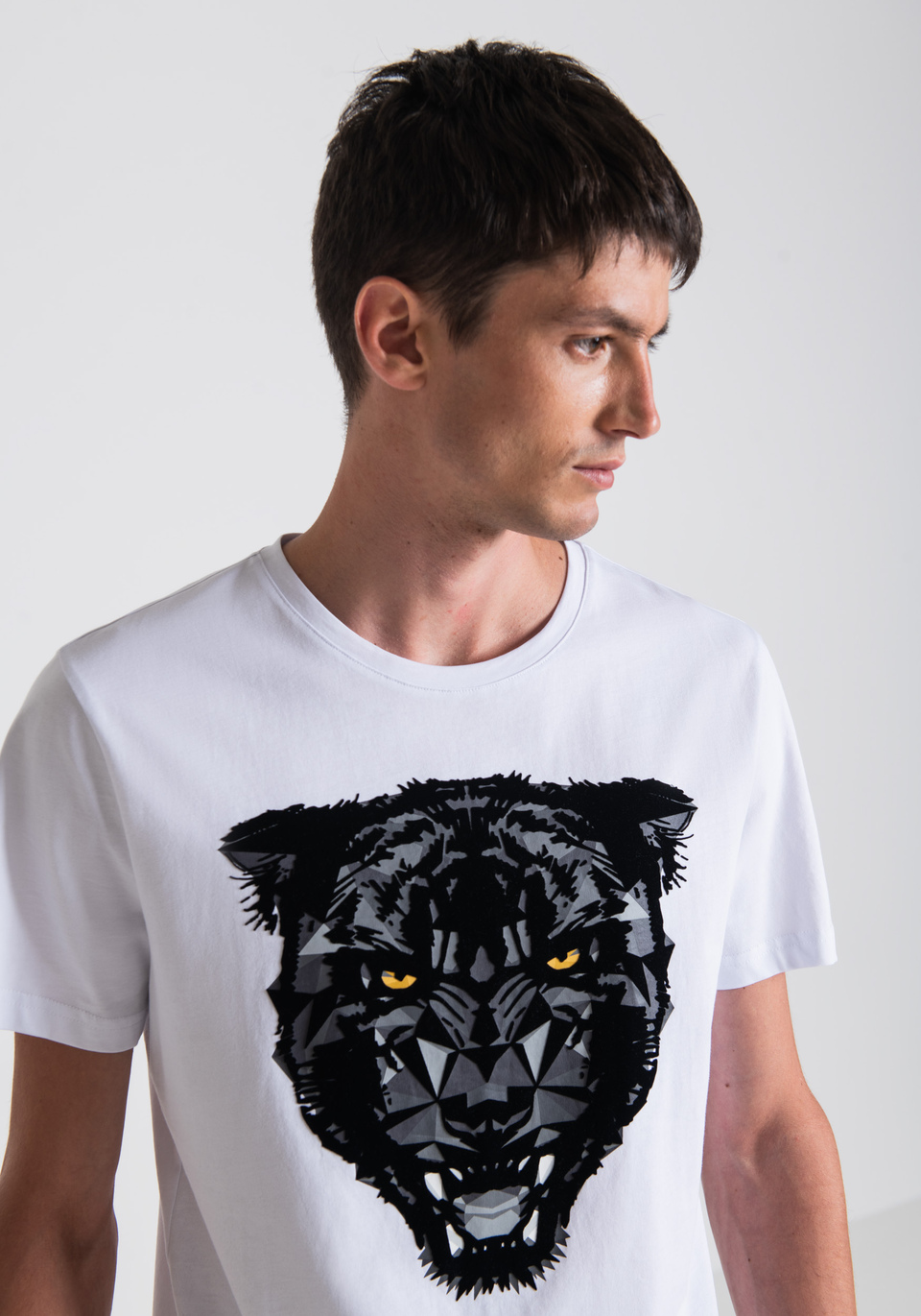 SLIM-FIT COTTON T-SHIRT WITH PANTHER PRINT - Antony Morato Online Shop