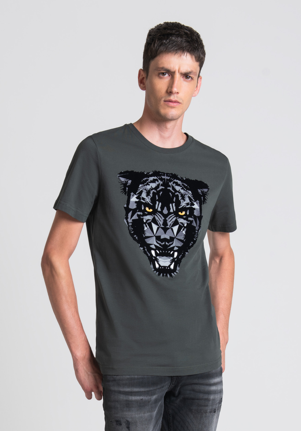 SLIM-FIT COTTON T-SHIRT WITH PANTHER PRINT - Antony Morato Online Shop