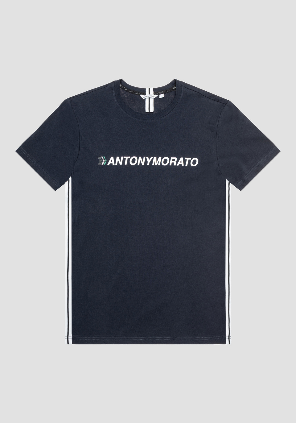 T-SHIRT SLIM FIT EN PUR COTON AVEC IMPRIMÉ CAOUTCHOUTÉ SUR LE DEVANT - Antony Morato Online Shop