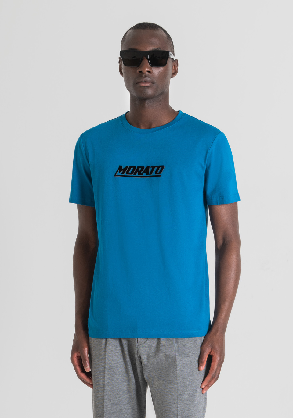 SLIM-FIT T-SHIRT IN PURE COTTON WITH FLOCKED LOGO PRINT - Antony Morato Online Shop
