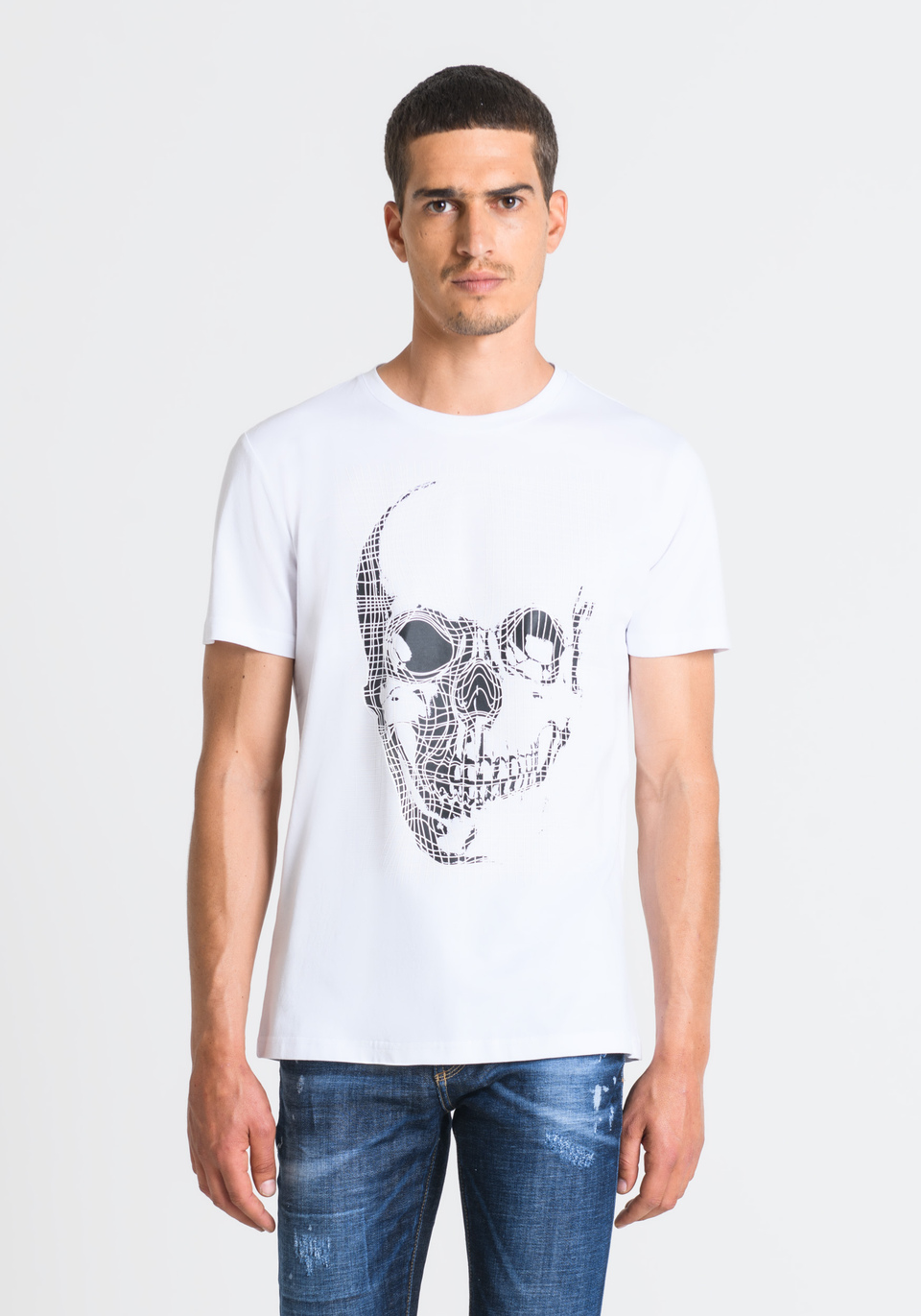 SLIM-FIT T-SHIRT IN PURE COTTON WITH FLOCK PRINT SKULL - Antony Morato Online Shop