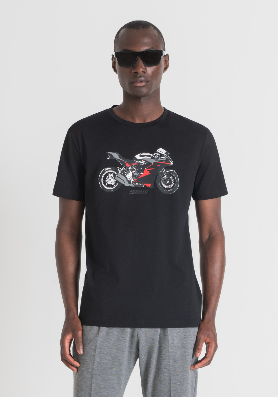 T-SHIRT SLIM FIT EN PUR COTON AVEC IMPRIMÉ MOTOCYCLISTE - Antony Morato Online Shop