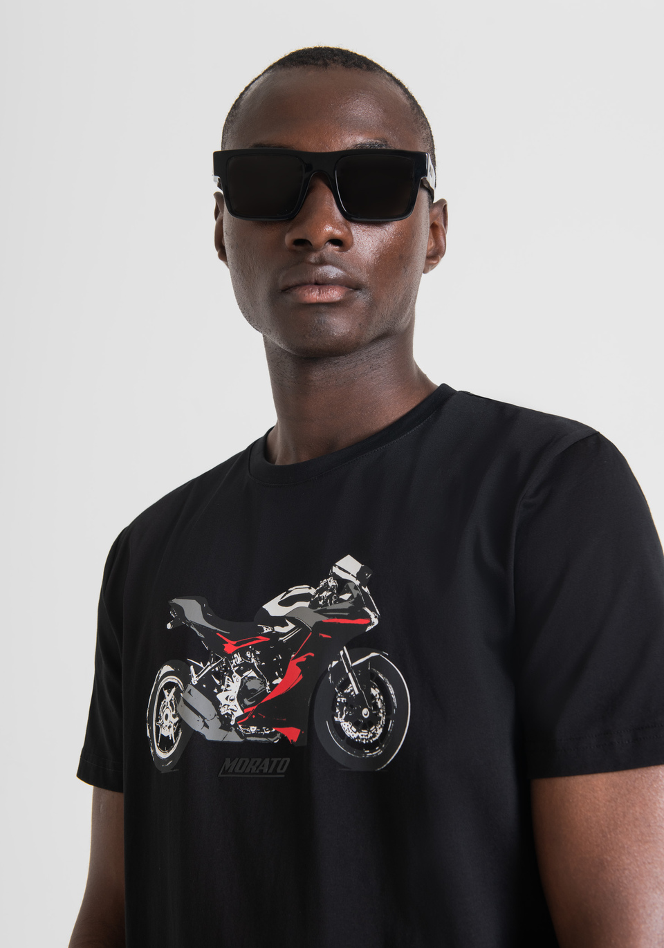 T-SHIRT SLIM FIT EN PUR COTON AVEC IMPRIMÉ MOTOCYCLISTE - Antony Morato Online Shop