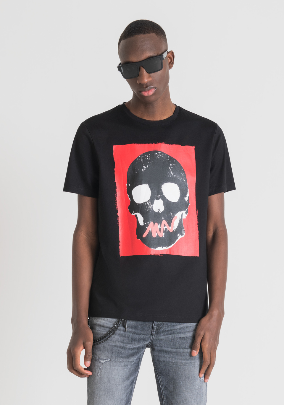 SLIM-FIT T-SHIRT IN PURE COTTON WITH SKULL PRINT - Antony Morato Online Shop