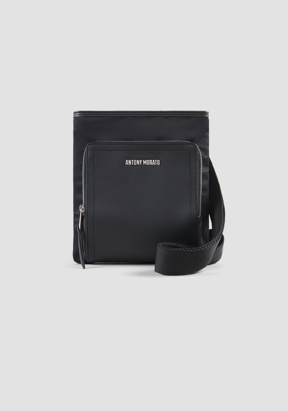 MESSENGER BAG WITH POCKET IN NYLON AND HAMMERED FAUX LEATHER - Antony Morato Online Shop