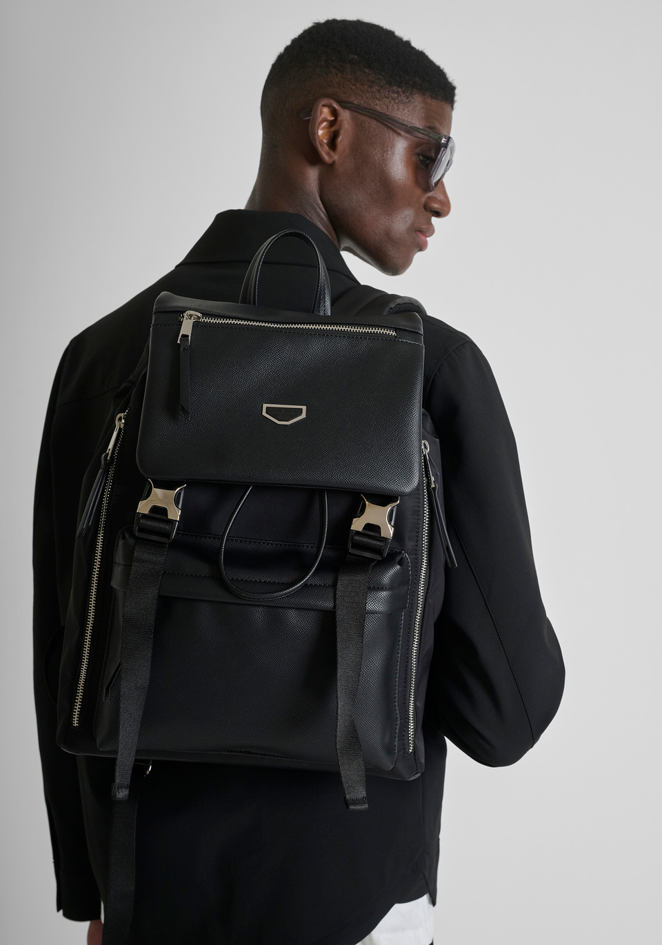 backpack faux leather unisex BACKPACK IN NYLON AND FAUX LEATHER