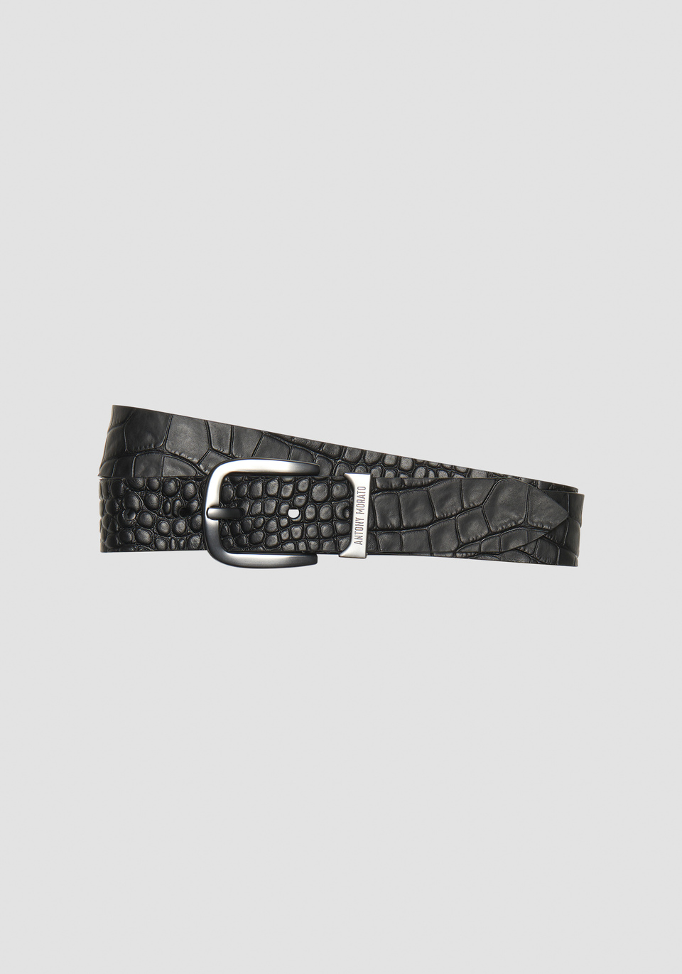 CINTURA IN PELLE NERA STAMPA COCCO CON FIBBIA - Antony Morato Online Shop