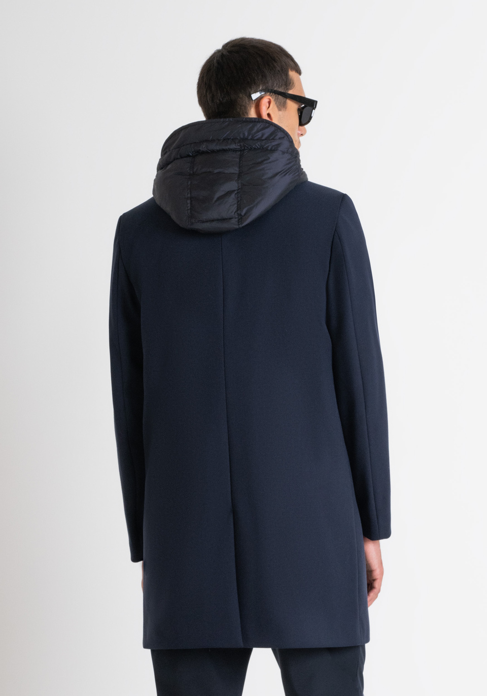 BLUE REGULAR FIT COAT WITH HOODED INNER VEST - Antony Morato Online Shop