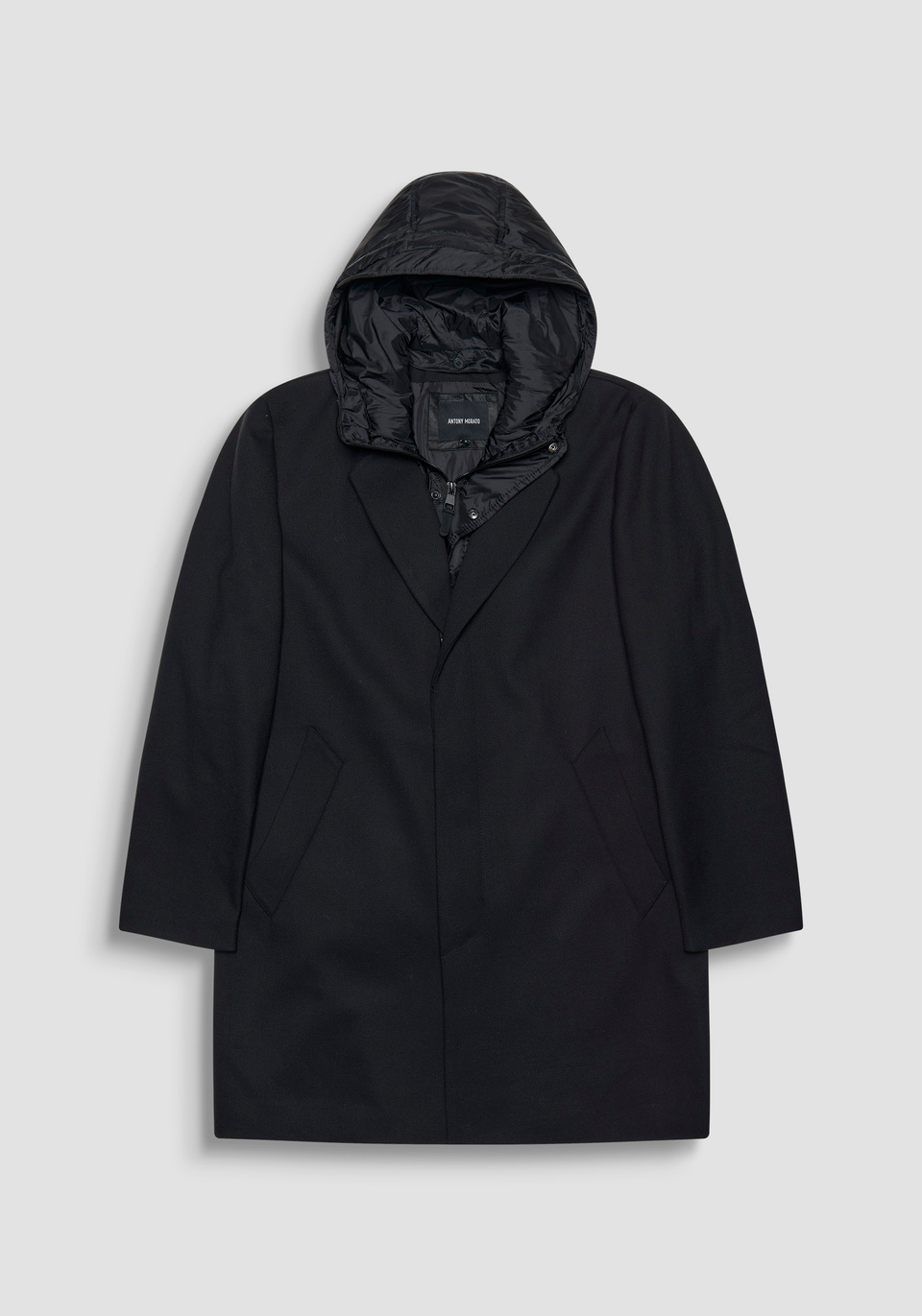 BLACK REGULAR FIT COAT WITH HOODED INNER VEST - Antony Morato Online Shop