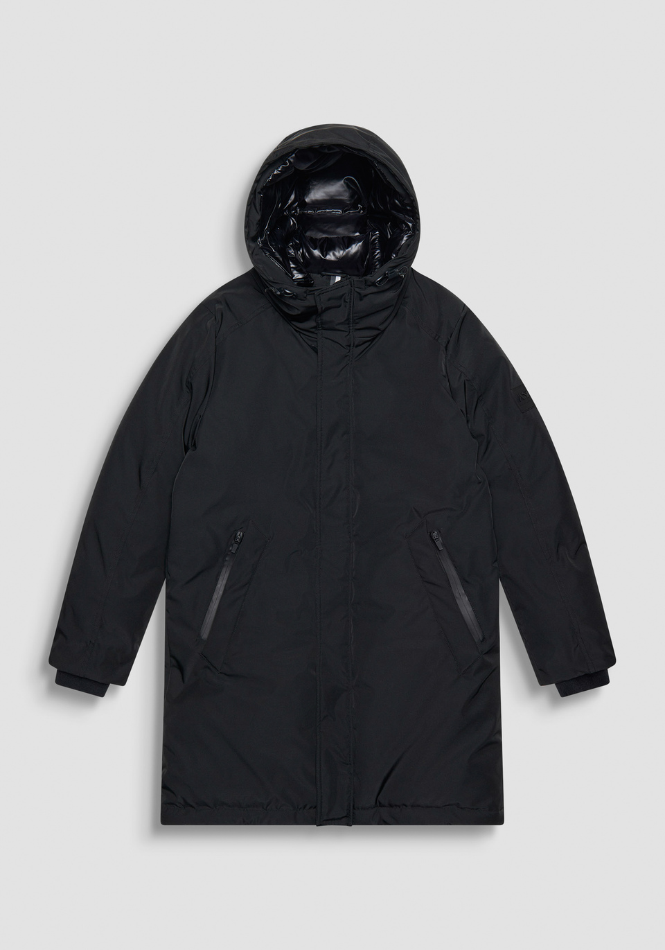 REGULAR FIT BLACK PARKA IN SUSTAINABLE POLYESTER WITH LOGO - Antony Morato Online Shop