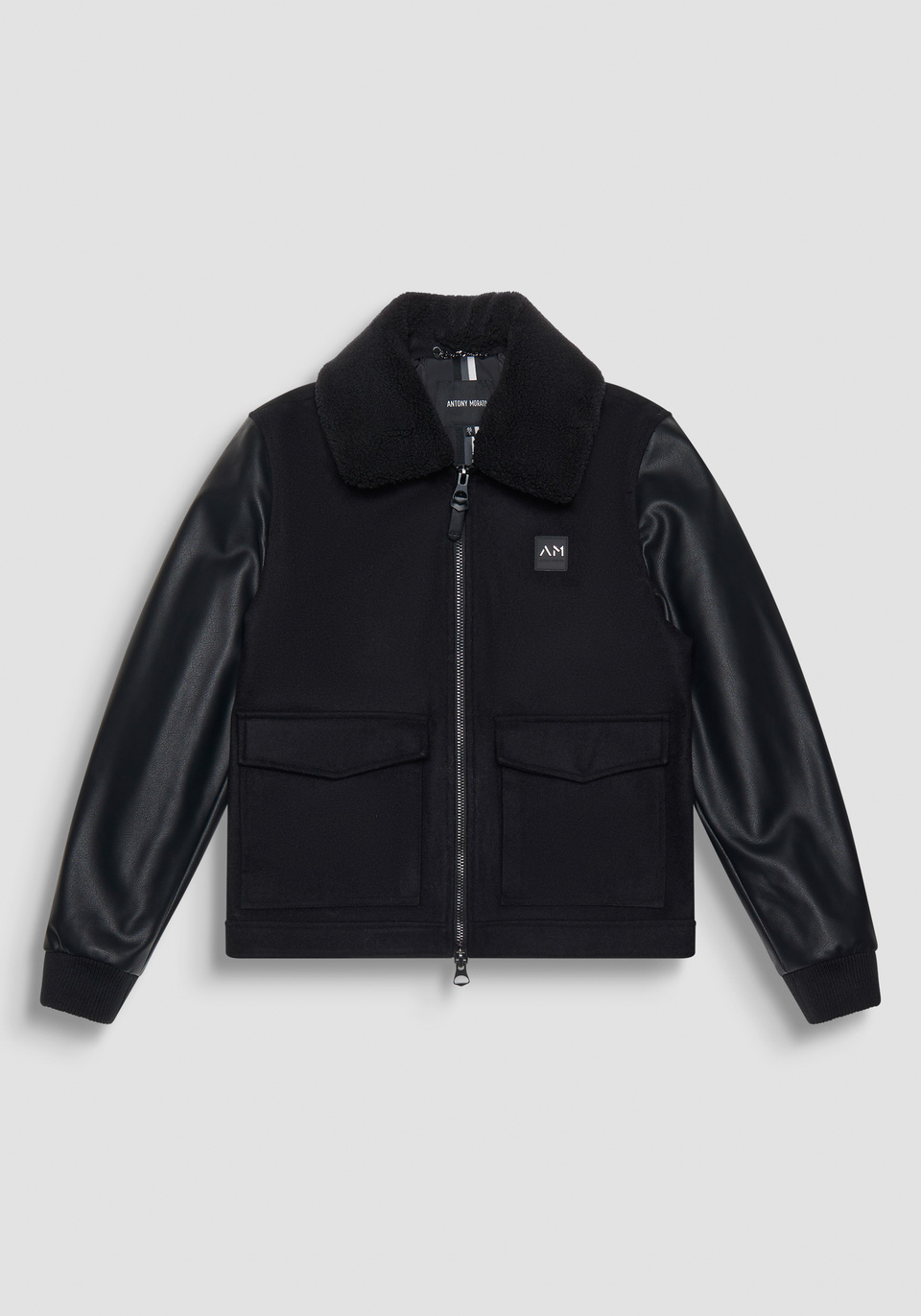 REGULAR FIT COAT IN WOOL BLEND FABRIC WITH FAUX LEATHER SLEEVES Antony Morato