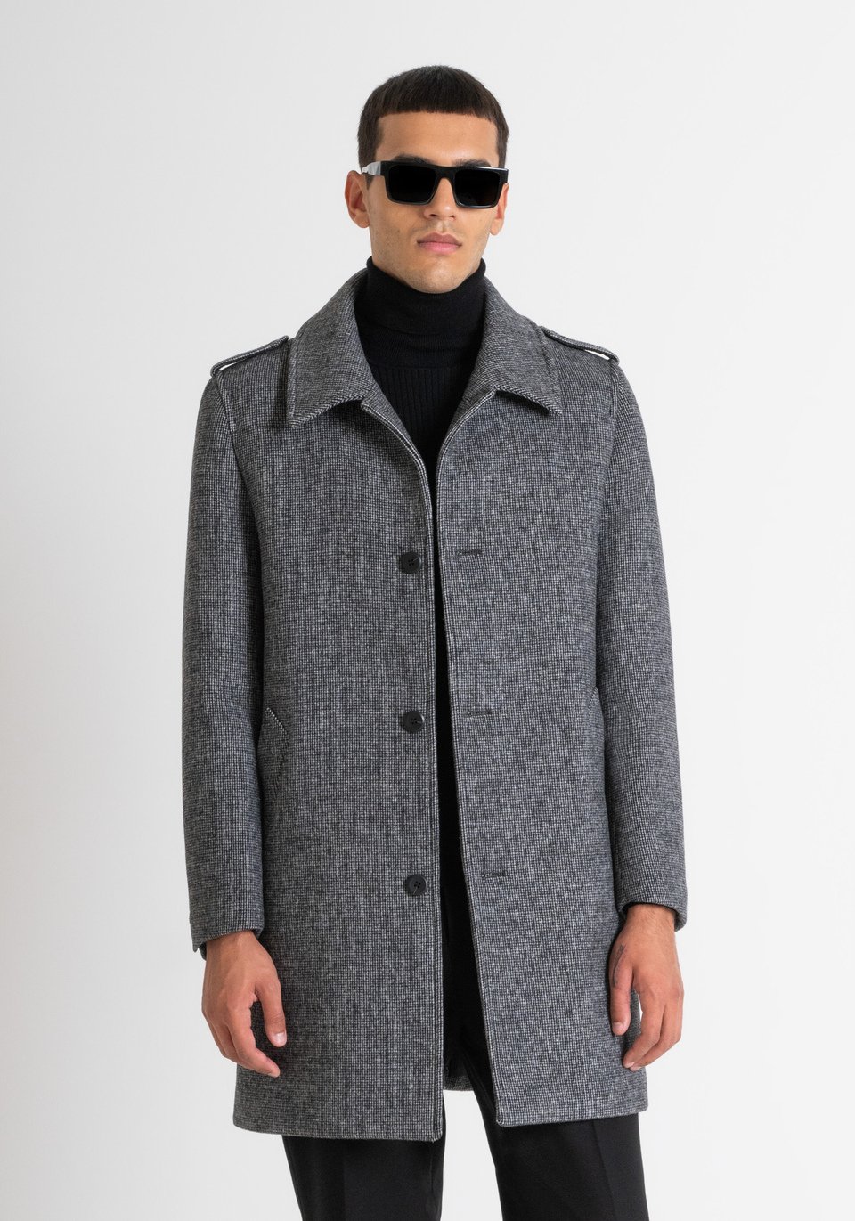 MANTEAU « RICHARD » REGULAR FIT EN LAINE MÉLANGÉE ET MICRO-MOTIF - Antony Morato Online Shop
