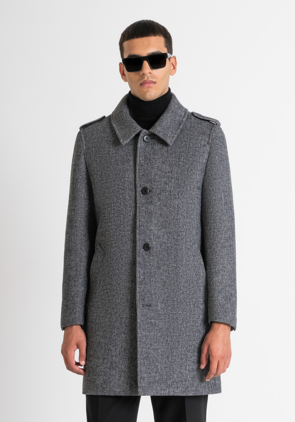 MANTEAU « RICHARD » REGULAR FIT EN LAINE MÉLANGÉE ET MICRO-MOTIF - Antony Morato Online Shop