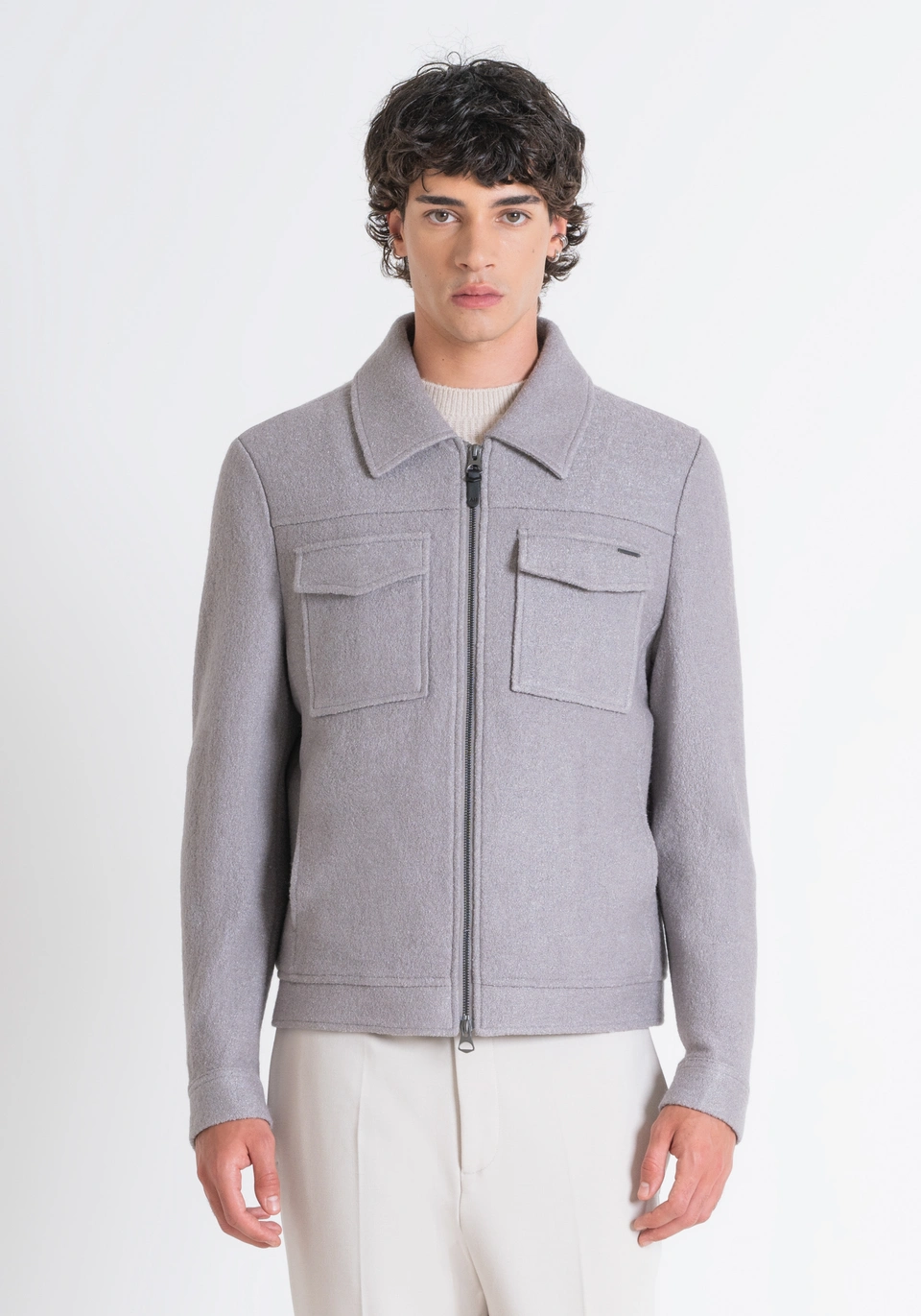 REGULAR FIT CROPPED COAT IN BEIGE WOOL BLEND - Antony Morato Online Shop