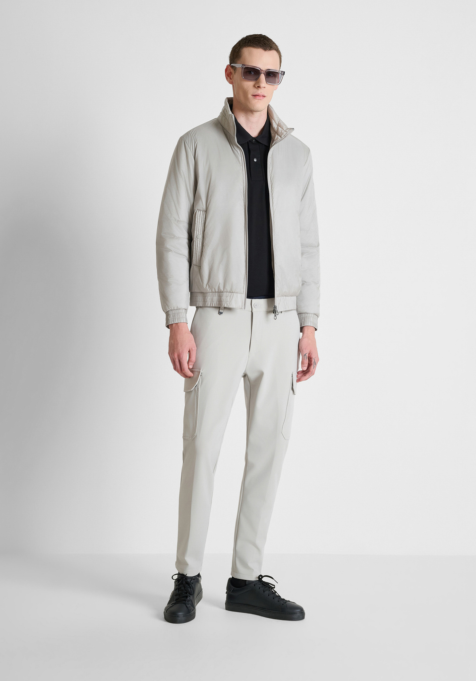 ANTONY MORATO ダブルジップ　ブルゾン　ライトグレー Stone regular-fit coat in padded shioze nylon with logo on rubber