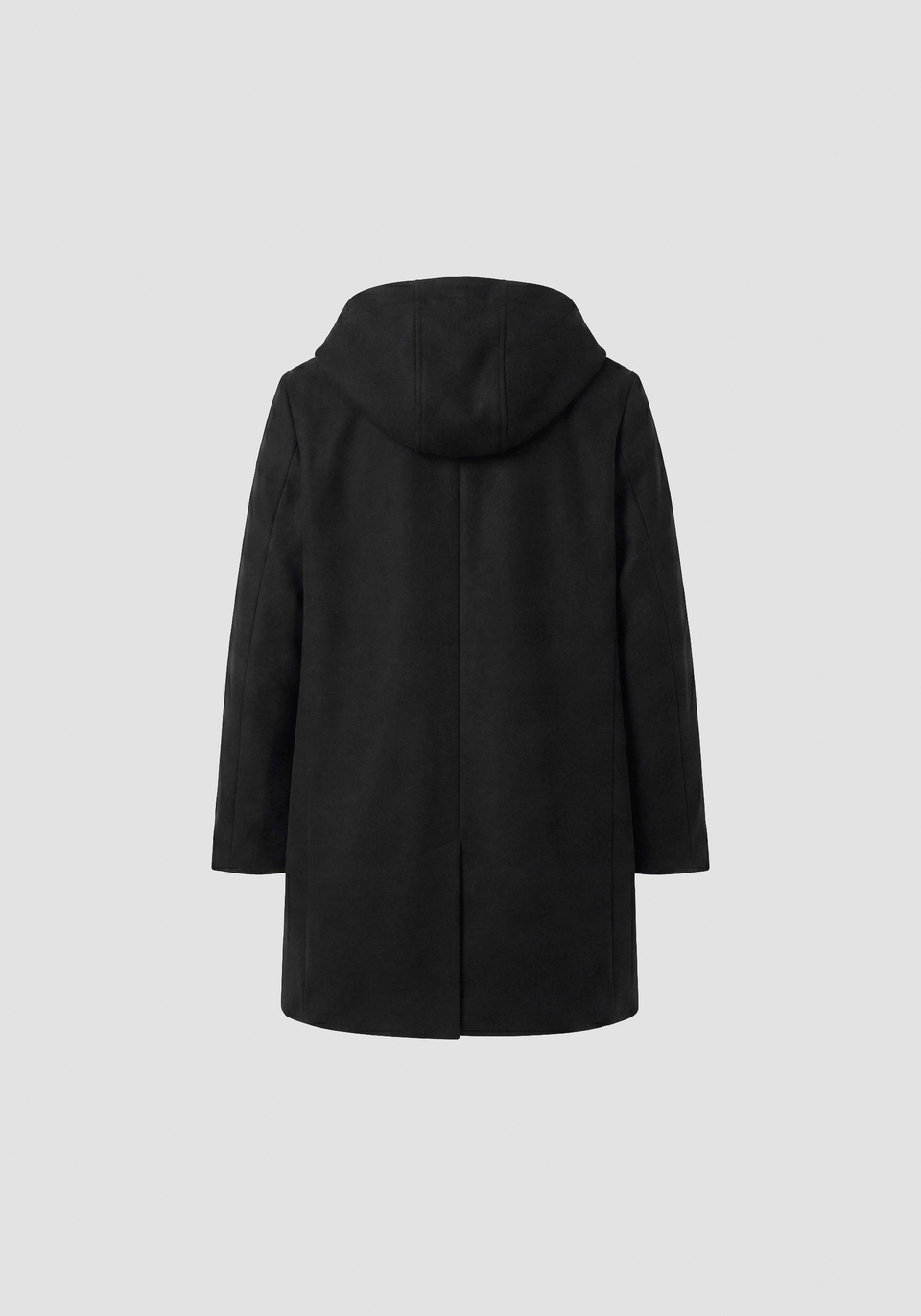 Black regular-fit coat in viscose twill with detachable part