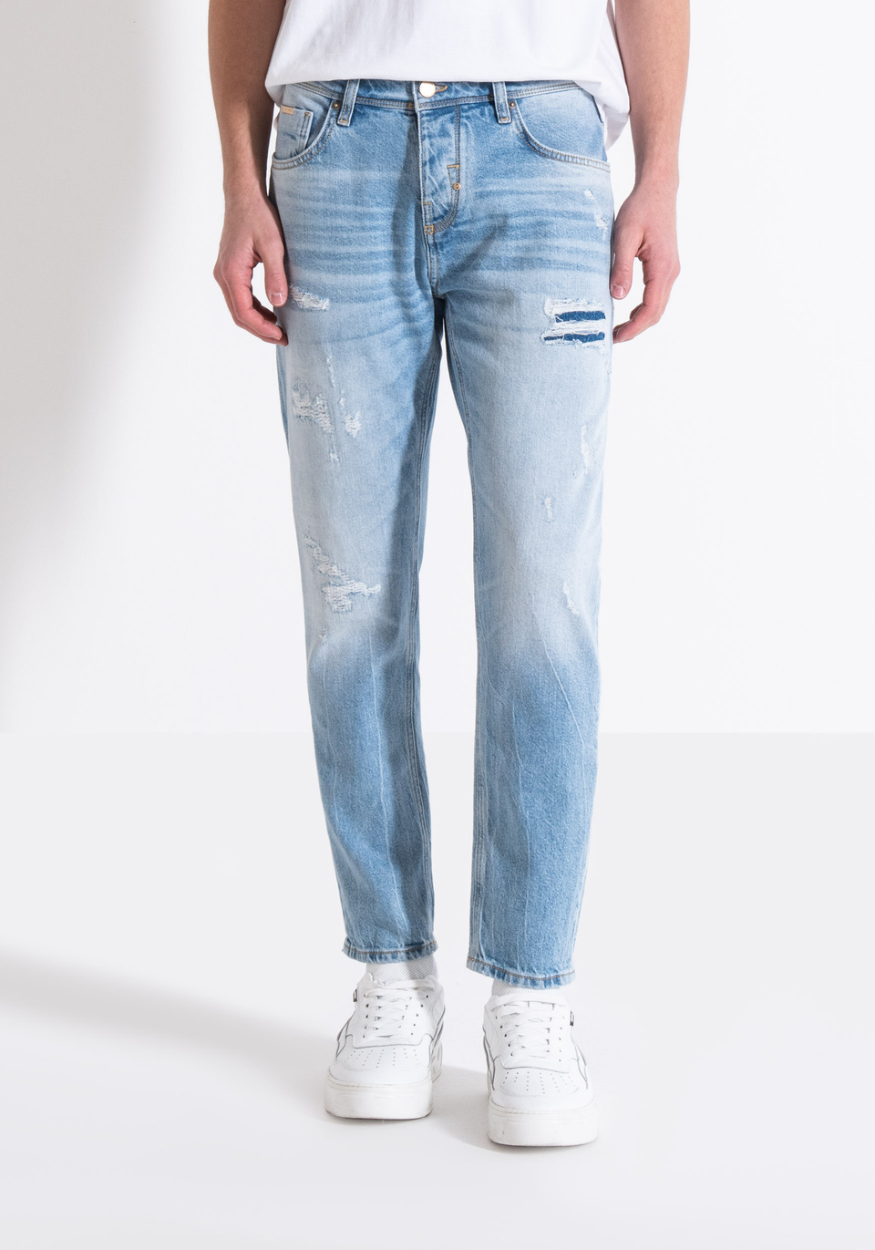 ARGON SLIM ANKLE LENGTH FIT JEANS IN BLUE COMFORT DENIM WITH