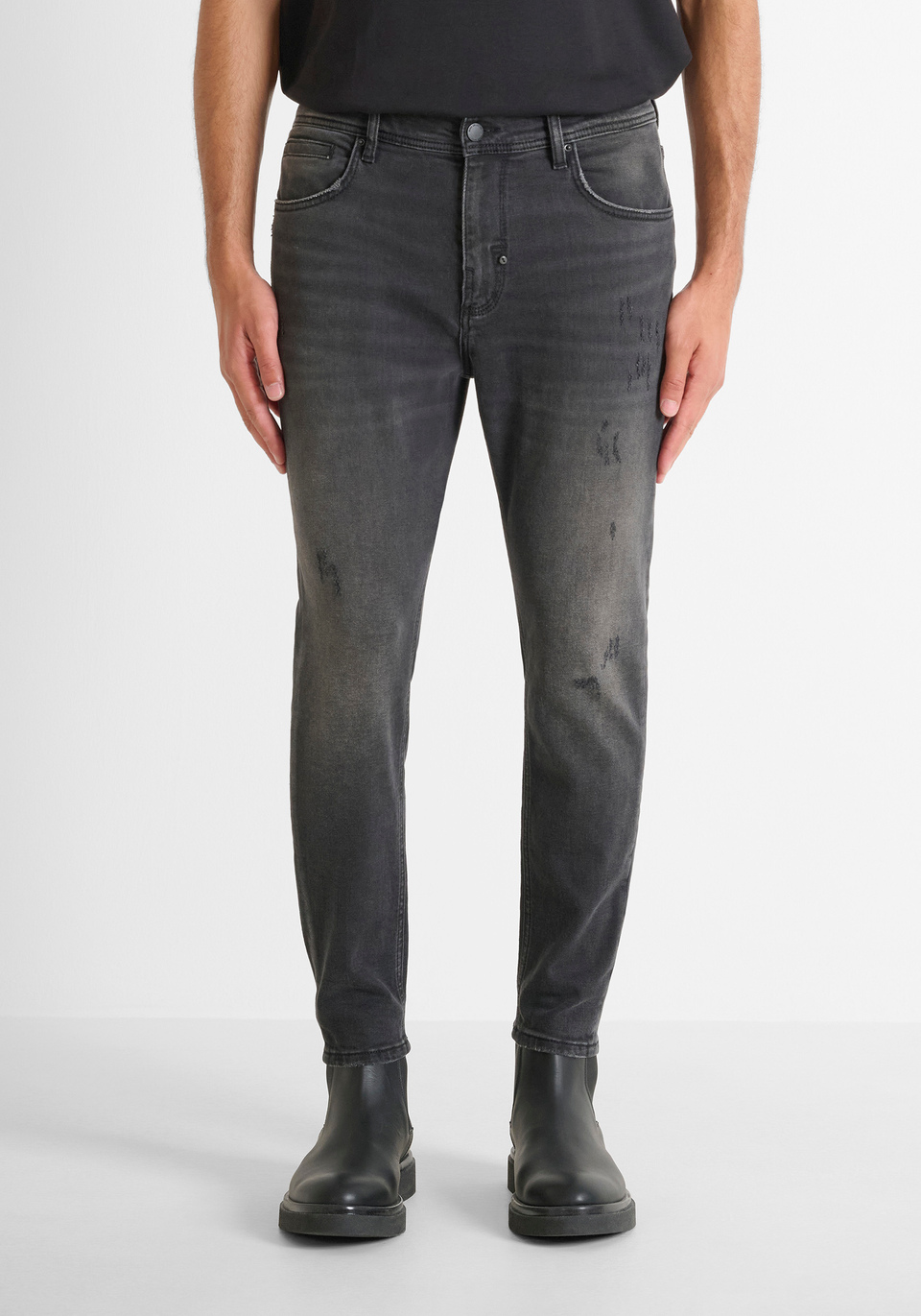 CROPPED FIT "KARL" SKINNY JEANS IN BLACK DENIM WITH FADED WASH - Antony Morato Online Shop
