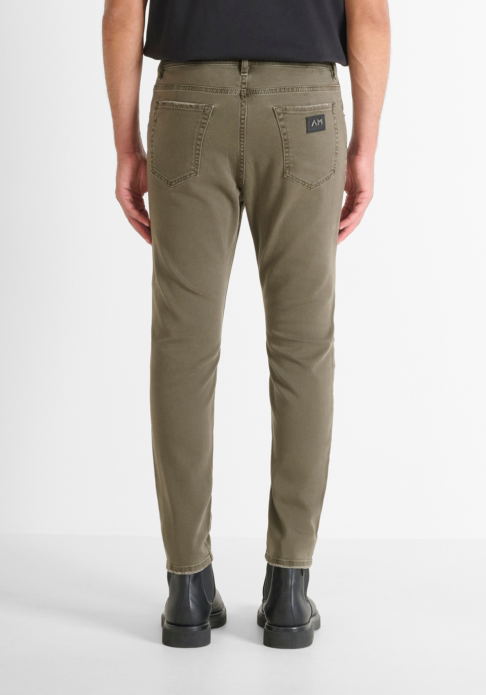 SKINNY CROPPED FIT "KARL" JEANS IN GREEN DENIM WITH RIPS - Antony Morato Online Shop