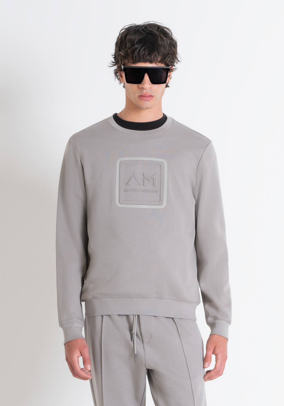 Antony Morato Slim Fit Sweatshirt in Grey Cotton Blend with Embroidered Logo