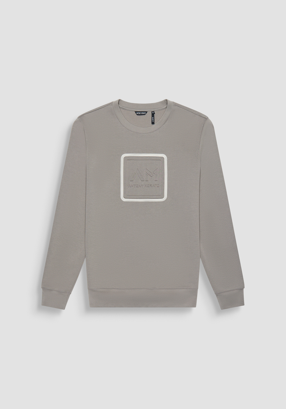 SWEAT-SHIRT SLIM FIT EN COTON MÉLANGÉ GRIS AVEC LOGO BRODÉ - Antony Morato Online Shop