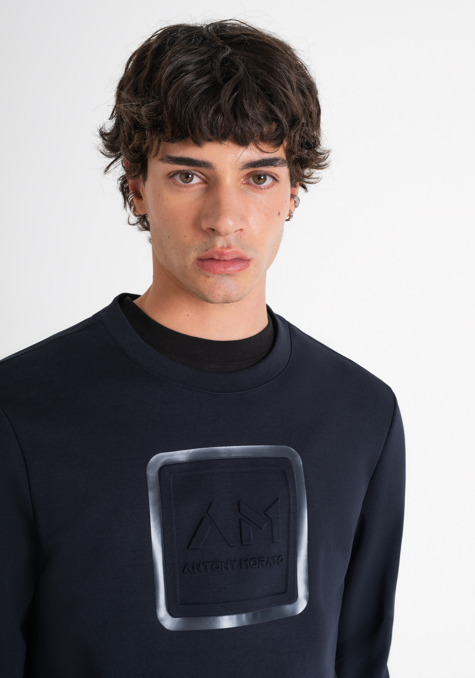 SLIM FIT SWEATSHIRT IN BLUE COTTON BLEND WITH EMBROIDERED LOGO - Antony Morato Online Shop