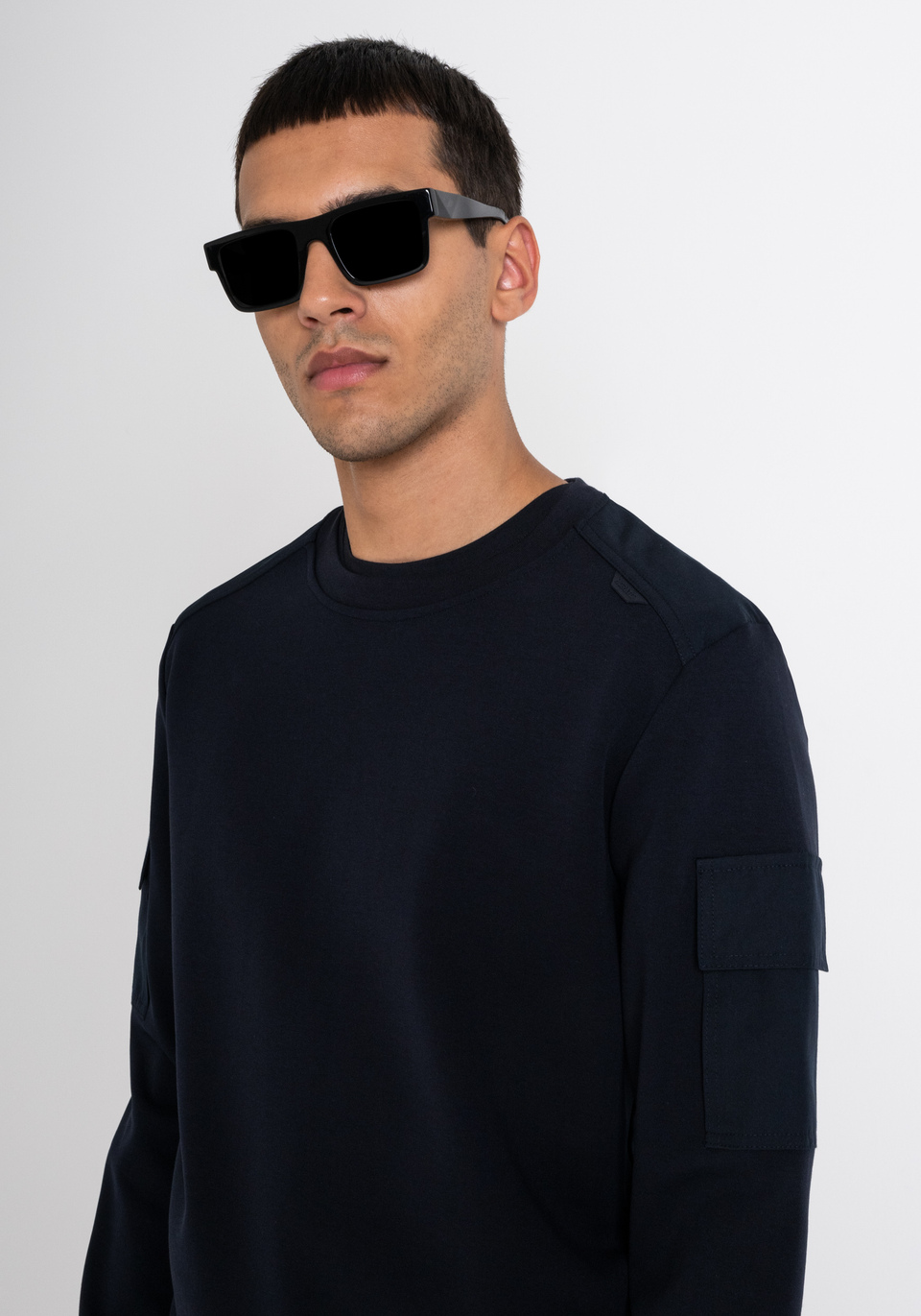 REGULAR FIT SWEATSHIRT IN BLUE COTTON BLEND WITH SLEEVE POCKETS - Antony Morato Online Shop
