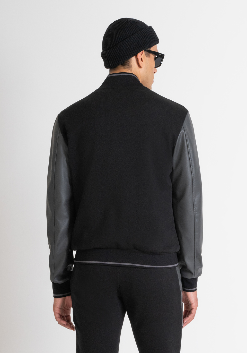 Sweatshirt with leather sleeves cheap