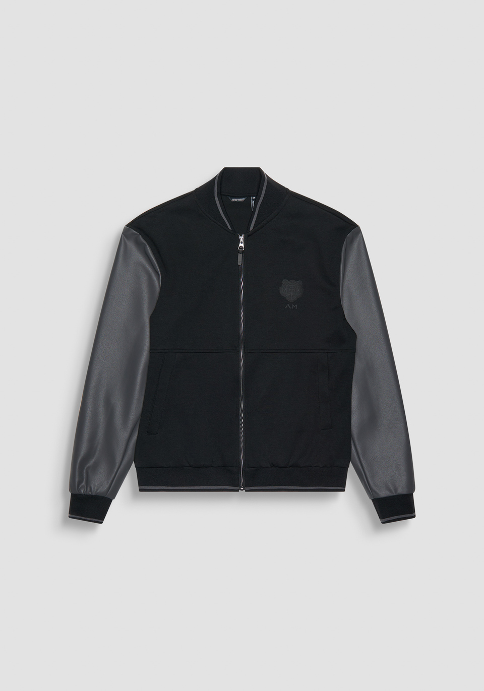 Sweatshirt with leather sleeves hot sale