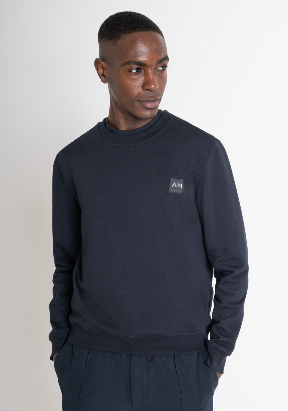 REGULAR FIT SWEATSHIRT IN SUSTAINABLE BLUE COTTON BLEND FABRIC WITH LOGO - Antony Morato Online Shop