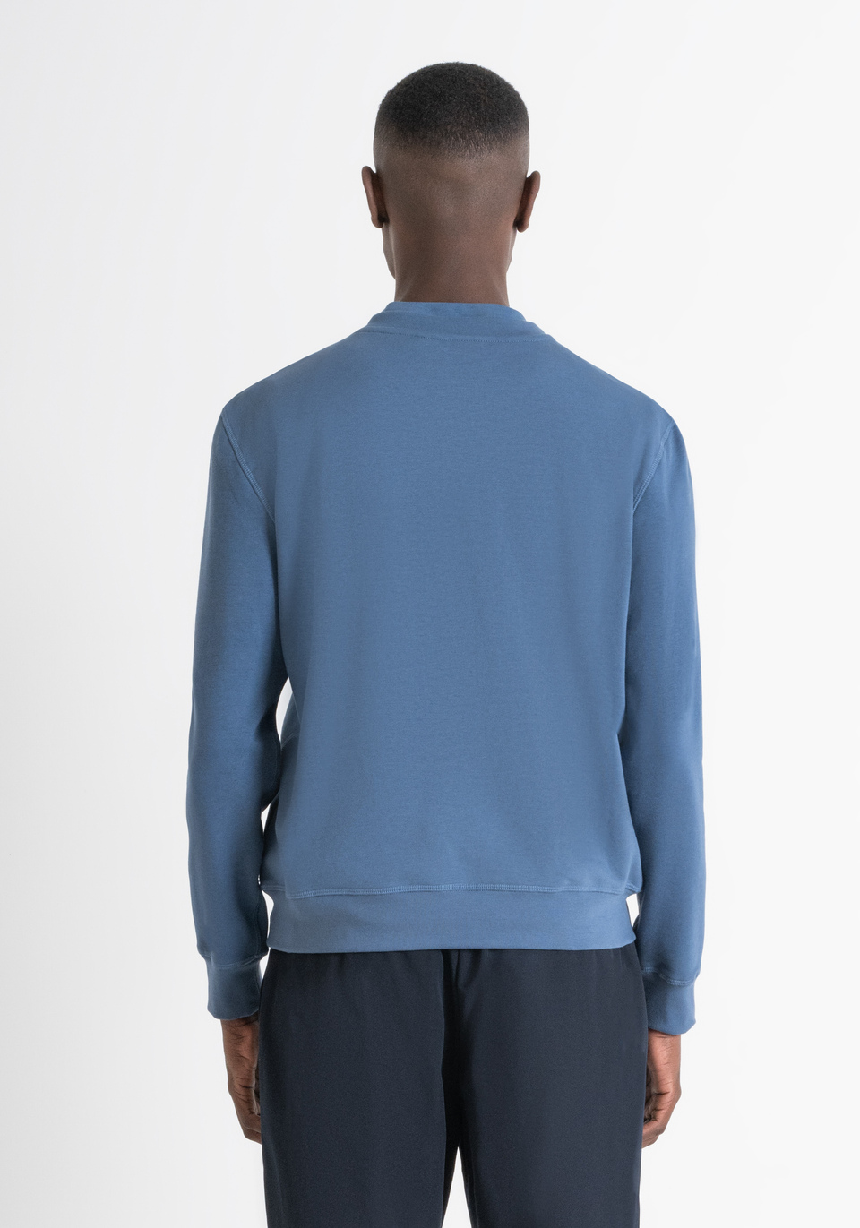 REGULAR FIT SWEATSHIRT IN SUSTAINABLE BLUE COTTON BLEND FABRIC WITH LOGO - Antony Morato Online Shop