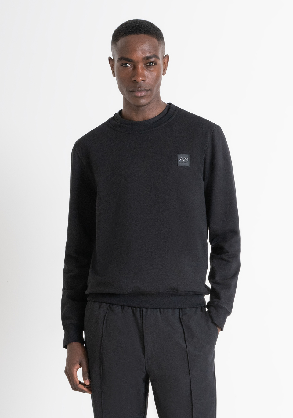 REGULAR FIT SWEATSHIRT IN BLACK SUSTAINABLE COTTON BLEND FABRIC WITH LOGO Antony Morato